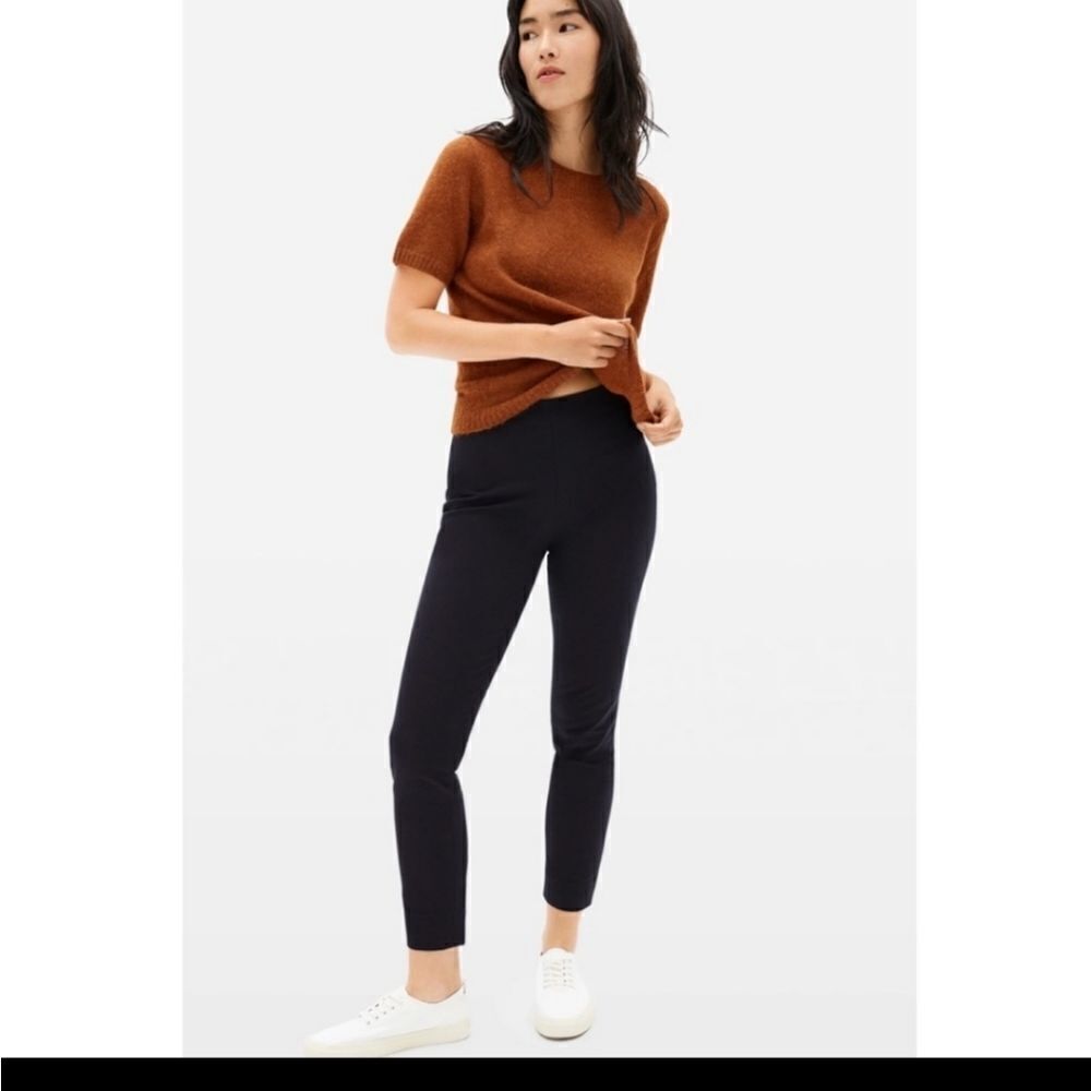 EVERLANE Navy High Rise Slim Side Zip Stretch Cotton Pants 2